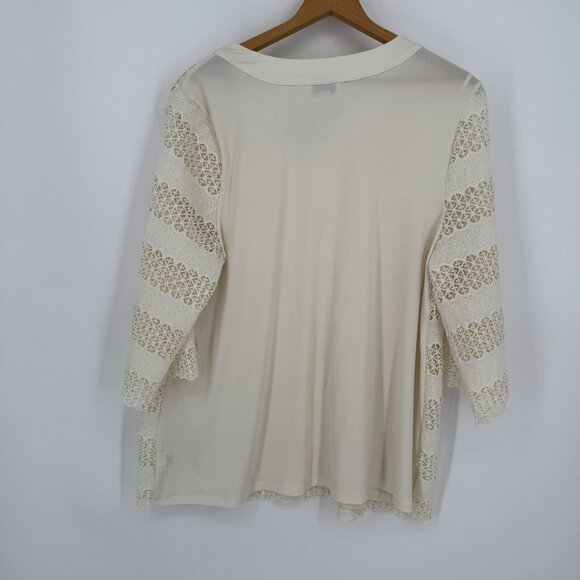 Charter Club Ivory Crochet Lace Blouse Top Womens Size 3x V Neck Vintage Stretch - Picture 5 of 6